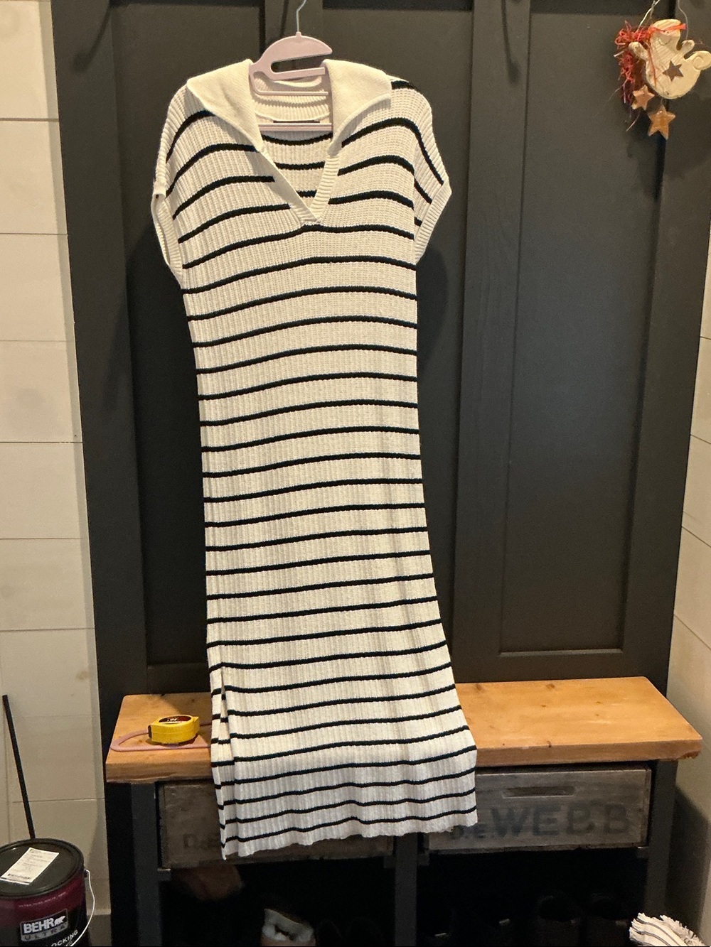 Striped Knit Maxi Dress with Hood in White and Black